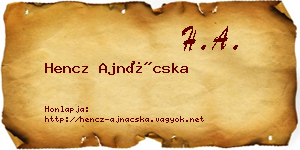 Hencz Ajnácska névjegykártya